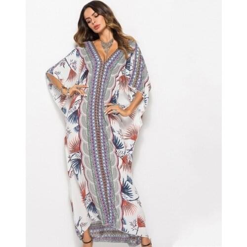 African Dresses For Wome Oversize Beach Long Dress Women Holiday Boho Batwing Sleeve Robe Kaftan Side Split Straight Dresses