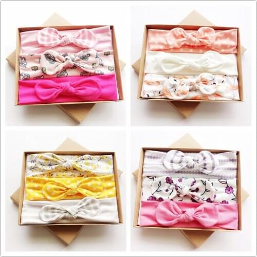 3 pcs/set 2018 cotton rabbit ears turban headband girls kids hair head bands bows accessories for children hair wrap headdress