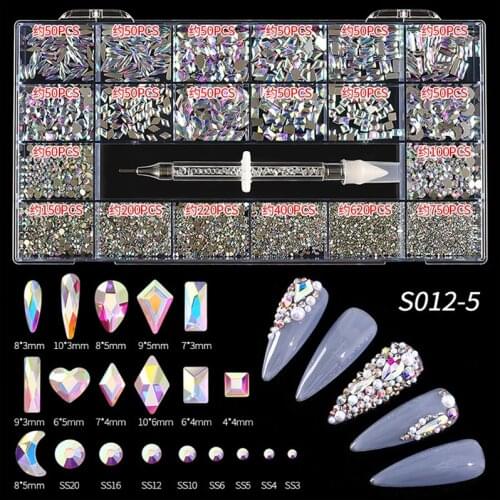 Swarovsky 122 Sizes Nail Art Rhinestone Set Multi Shape Crystal Flatback Non Hotfix Glass Diamond Sapphire Fancy Nail Decoration