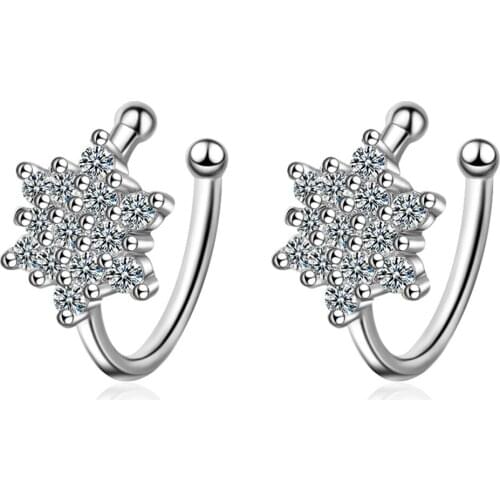 YH-ZL 925 Sterling Silver Simple Crystal Snowflake No Pierced Earcuff With Clip Earrings Jewelry For Girl