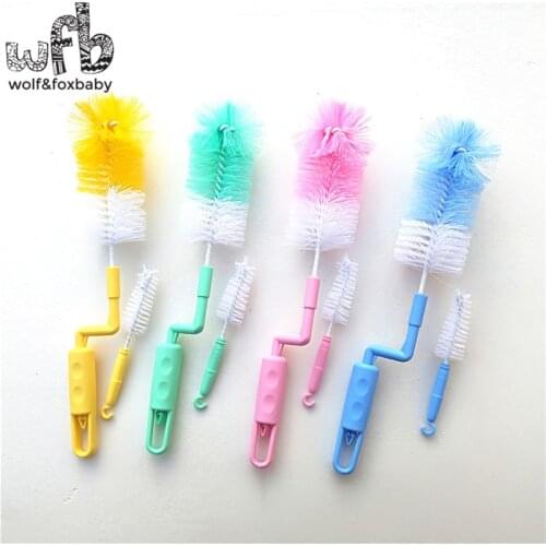 Retail One Big+One Small 2 Pieces/pack Hand Baby Bottle Brushes Clean Brushes For Kids 360 rotate Plastic Nylon Steel
