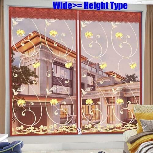 Wide Embroidery Rose Flower Coffee Bedroom Door Window Mesh Screen Zipper Opening Yarn Fly Anti-Mosquito Net Curtain Removeable