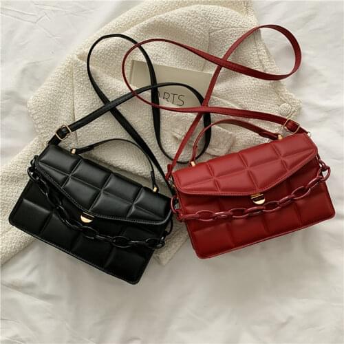 Vintage Women Pure Color Chain PU Leather Shoulder Crossbody Messenger Bag Casual Ladies Tassel Thick Chain Small Handbags