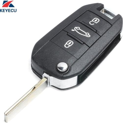 KEYECU Replacement Remote Key Fob 3 Button 433MHz with ID46 Electronic Chip inside for Peugeot 508 Uncut Blade