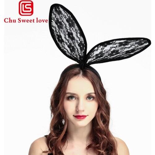 Sweet Sexy Bunny Ears Women Lace Headband Rabbit Ear Hair Band For Party Cosplay Costume Accessory For Women Apparel Decor