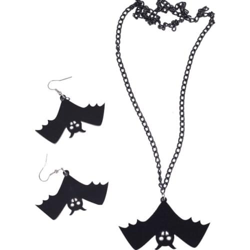 2021 New Bat Earrings For Women Halloween Diablo Vampire Fairy Exaggerated Acrylic Hanging Earrings Necklace Jewelry Accessories
