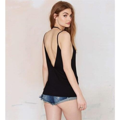 Sexy Camis Women Tops 2019 European and American Ladies V Neck Backless Solid Black White Spaghetti Strap Camisa Feminina Sexi