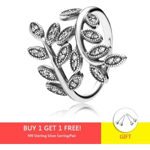 925 Sterling Silver Women Ring Sparkling Leaves Ring with Clear CZ fit Original Women Wedding Engagement Jewelry Gift