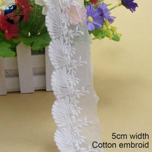 10yards 5cm white lace cotton embroidery lace french lace ribbon fabric guipure diy trims warp knitting sewing Accessories#3185