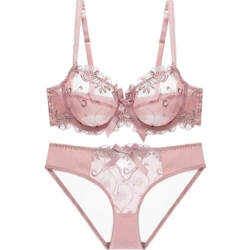 100Pcs/Lot NEW Women Embroidery Transparent Bra Plus Size Lace Bra Brief Sets Sexy Lingerie Bikini Intimates Set