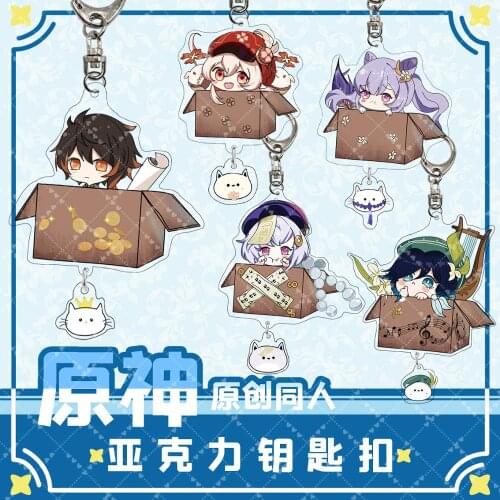 13 Pcs/Lot Anime Game Genshin Impact Acrylic keychain Toys Paimon Klee Diluc Figure Action Keyring Pendant Gifts