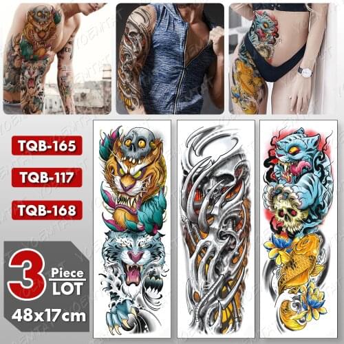 3 pcs/lot Large Arm Sleeve Tattoo Tiger Lion Waterproof Temporary Tatto Sticker Old School Body Art Full Fake Tatoo Women Men