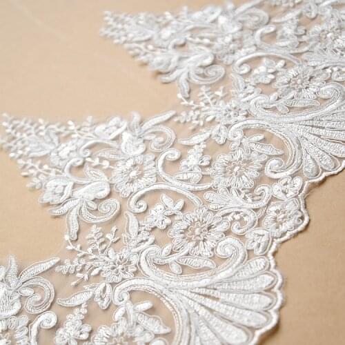 3Yards / Lot Ivory Embroidered Lace Fabric Refined Luxury with Lace Wedding Dress Accessories Lace Trim RS1060