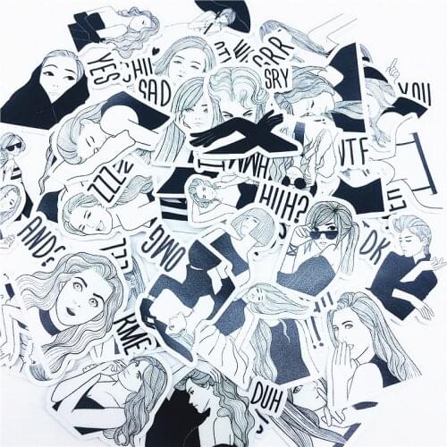 38 PCS Black and white urban girl Stickers Crafts And Scrapbooking stickers book Student label Decorative sticker DIY Stationery