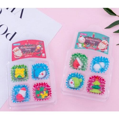 4pcs/lot Cute Santa Snowman Gift Pencil Eraser For Kids Gift Creative Stationery Novelty Item