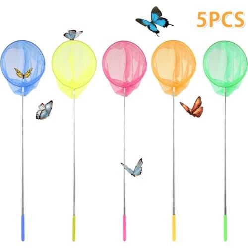 5pcs Kids Catcher Butterfly Net Telescopic Catching Bugs Mesh Net with Anti Slip Grip Toy Children Fish Insect Catcher Net