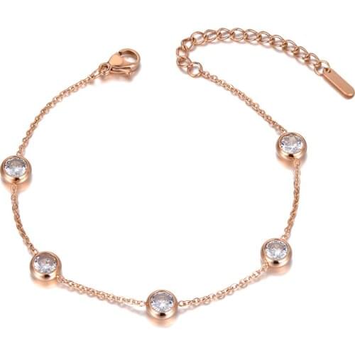 Trendy Sparkling Stainless Steel 5Pcs CZ Crystal Charm Bracelets For Women Bohemia Beach Chain & Link Bracelet B20003