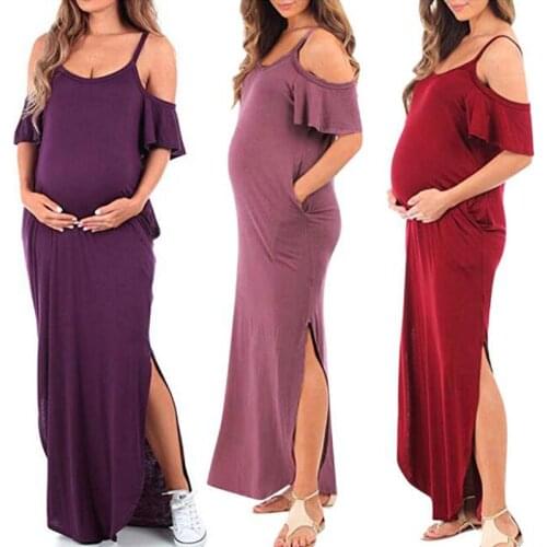 Ruffles Irregular Maternity Dresses off-the-shoulder pregnant woman clothes 2020 New maternity dresses for photo shoot sexy