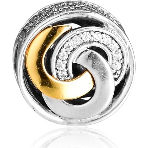 CKK Fits Pandora Charms Bracelet 925 Sterling Silver Interlinked Circles Charm Beads for Jewelry Making Women Accessories