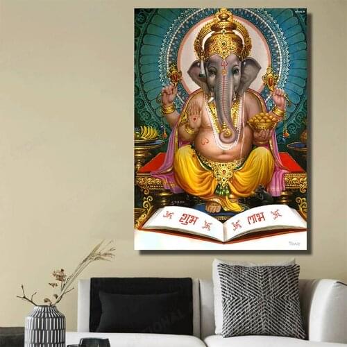 Home Decoration Religion God Canvas Picture Posters and Prints for Living Room The Hindu God Elephant Wall Art Painting
