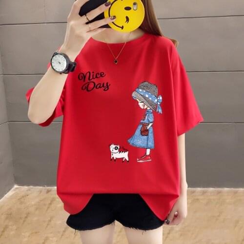 Women T-shirts Summer Fashion Cartoon Printed Cute And Funny Girl Short Sleeve Boy Friend Oversize 150KG Fit Loose Pullover Tops