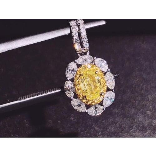 H810 Fine Jewelry 18K Gold AU750 G18K Natural 100% Nature Yellow Diamond 0.37ct Pendant Gemstone Necklaces for Women