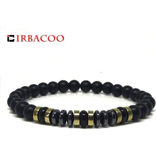 IRBACOO 2020 New Fashion Mens Bracelet 6mm Flat Hematite Obsidian Beads High Quality Diy Beaded Bracelets Jewelry Gift