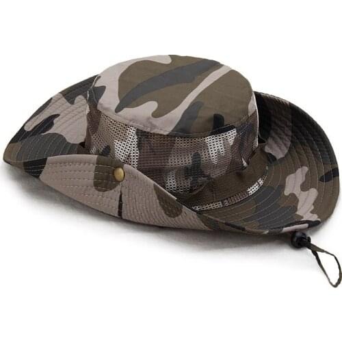 New Fashion Cowboy Men Fishing Hiking Beach Hats Mesh Breathable Anti UV Sun Cap Outdoor Camouflage Travelers Camping Boonie Hat