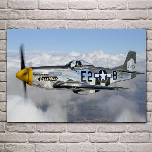 Classic P 51 mustang propeller airplane Living room home wall modern art decor wood frame fabric posters KA003