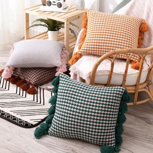 Plait Cushion Cover 45x45cm Yellow Pink Brown Pillow Cover Knit Tassels Home decoration Boho Style Pillow Case For sofa Bed