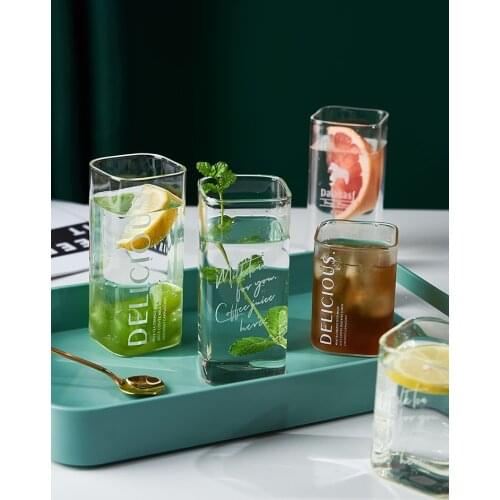Creative Nordic square high borosilicate glass straight body milk breakfast cold drink beer whisky simple letter cup