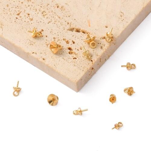 18K Gold 10Pcs Copper Screw Eye Bails Beads End Caps Clasps Pins Connectors For DIY Pendant Jewelry Making Finding Accessories