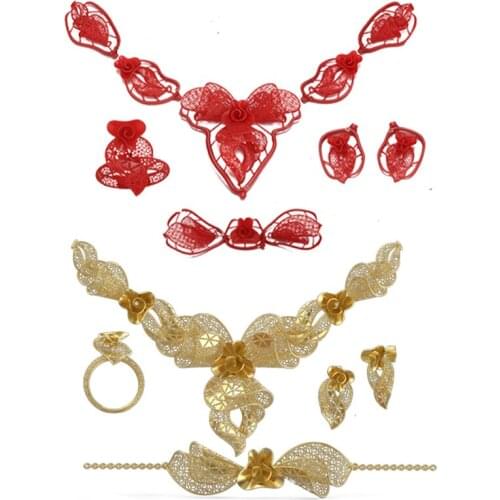 Castable Resin Jewelry Set Hollow Design 3D Model of Ring Necklace Earrings for Casting Printed by UV Photosensitive Material