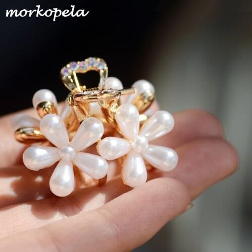 Morkopela Fashion Simulated Pearls Flower Hair Claw Crab Wedding Bridal Pearl Hair Clip Accessories Metal Hair Pin For Women