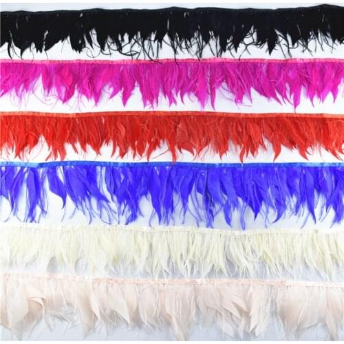 Top New 1yards fluffy ostrich Turkey feather trims sideband 10-15cm skirts/dresses/apparel party plumes DIY feathers for crafts