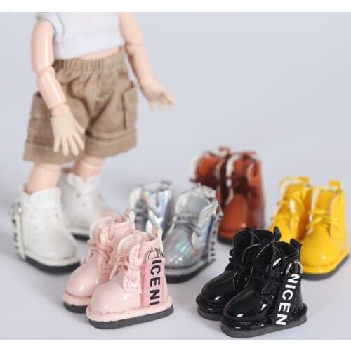 New 16cm BJD Ob11 Doll Shoes Leather Boots Laser Shiny Shoes 1/12 Dolls GSC PD9 Molly Universal Accessory Toys