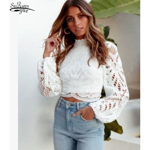 Spring New Fashion High Quality Womens Plus Size Lace Blouse Shirts Ladies Long Sleeve Slim Lace Patchwork Women Tops 160F