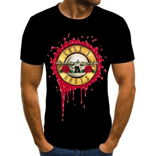 New Fashion Punk T Shirt Guns N Roses T-Shirt Men Black Tshirt Heavy Metal Tops 3D Gun Rose Print Dress Hip Hop Tees S-6XL