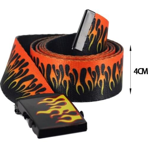 New Style Flame Print Men Women Unisex Plain Webbing Belts High Quality Nylon Belts Fashion Mens Jeans Waist Belt Longer