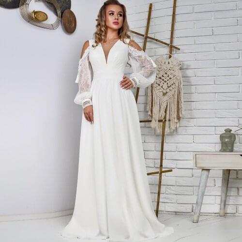 Long Sleeves Appliqued Boho Beach Wedding Gowns Cold Shoulder Lacing Corset V Neck 2021 Bridal Dress Hochzei Backless Plus Sizes