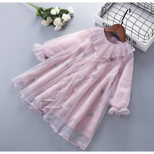 3-7 years High Quality Spring Girl Dress 2021 Fashion Chiffon Flower Draped Ruched Kid Children Clothing Girl Princess Dress