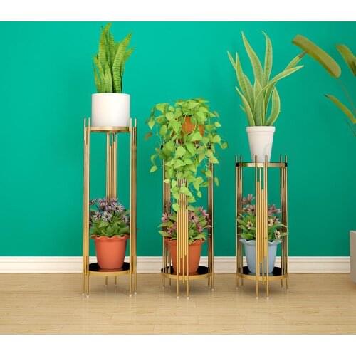 Wrought Iron Flower Stand Multi-layer Indoor Balcony Double-saving Space Floor-standing Triangle Flower Pot Rack Green Loll Rack