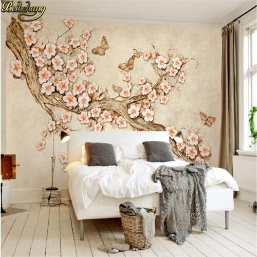Beibehang Custom photo wallpaper murals fashion 3d three-dimensional relief flower butterfly spring tv backdrop papel de parede