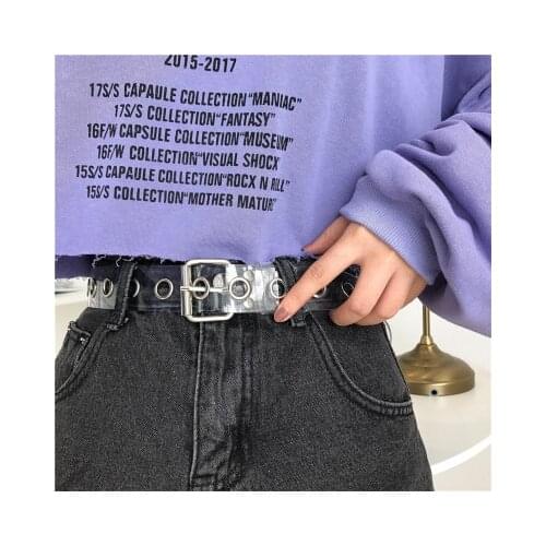 Women Clear Full Grommet Belt Female Disigner Punk Rivet Pin Buckle Waist Resin Plastic PVC Trouser Jeans Transparent Belts