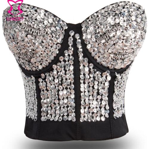 Sexy Beading Sequined Burlesque Punk Rock Women Bra Push Up Club Partywear Body Shaper Lingerie Underwear Cosets And Bustiers