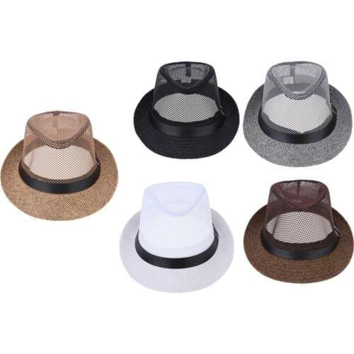 Men Women Linen Fedora Panama Hat Classic Straw Short Brim Beach Sun Hat Church Net Jazz Fishing Cap