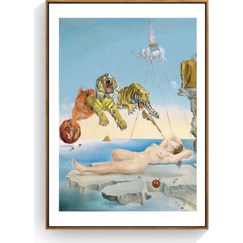 Modern Salvador Dali Tiger Naked Woman Canvas Painting Abstract Posters and Print Wall Art Picture for Living Room Cuadros Decor