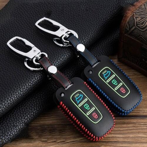 Hand sewing Luminous Leather Cover Smart Key Case for Hyundai Equus Genesis Veloster for KIA Sportage Forte Optima Soul Azera