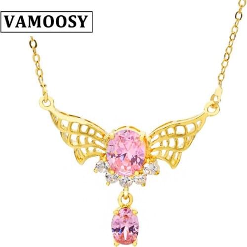 VAMOOSY Wings Zircon 24K Gold color Necklace copper Choker Necklaces for Women Girls Chocker Collar Bijoux Neck Jewelry Gifts