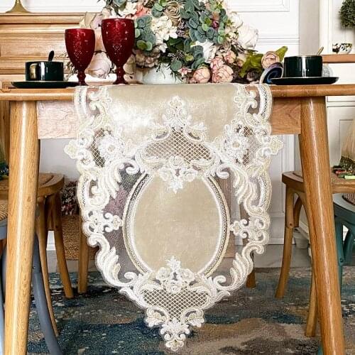 Waterproof Oil-proof Table Runner American Leather Light Luxury Embroidered Lace Solid Color Tablecloth Modern Cover Towel